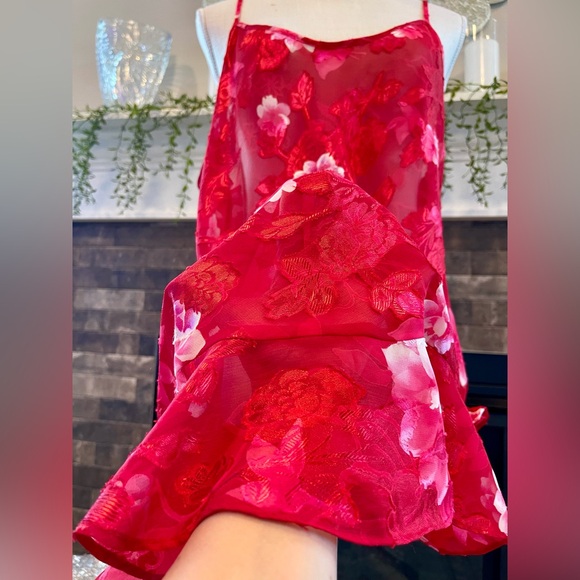 Vintage Vanity Fair Red Floral Slip Dress Lingerie Short Size L - Picture 4 of 6